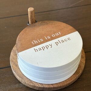 Wood and White Coaster Set